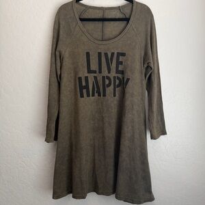 Natural Life Women's Cotton Blend Live Happy Print Tunic Dress Green Large